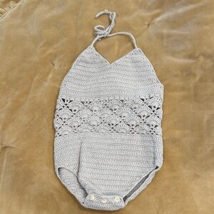 kate quinn Grey Crochet Halter One-Piece Bodysuit